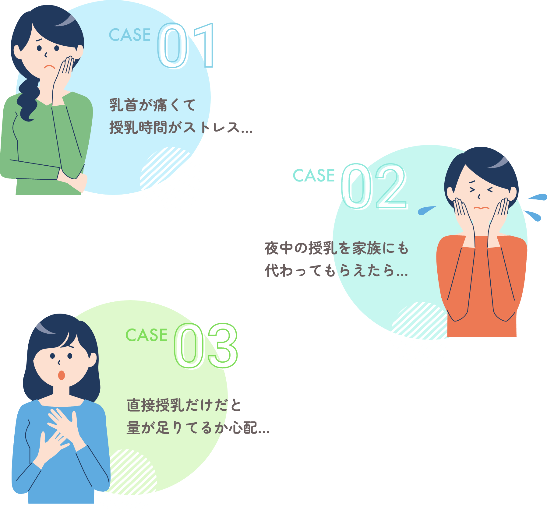 乳首が痛くて授乳時間がストレス…、夜中の授乳を家族にも代わってもらえたら…、直接授乳だけだと量が足りてるか心配…
